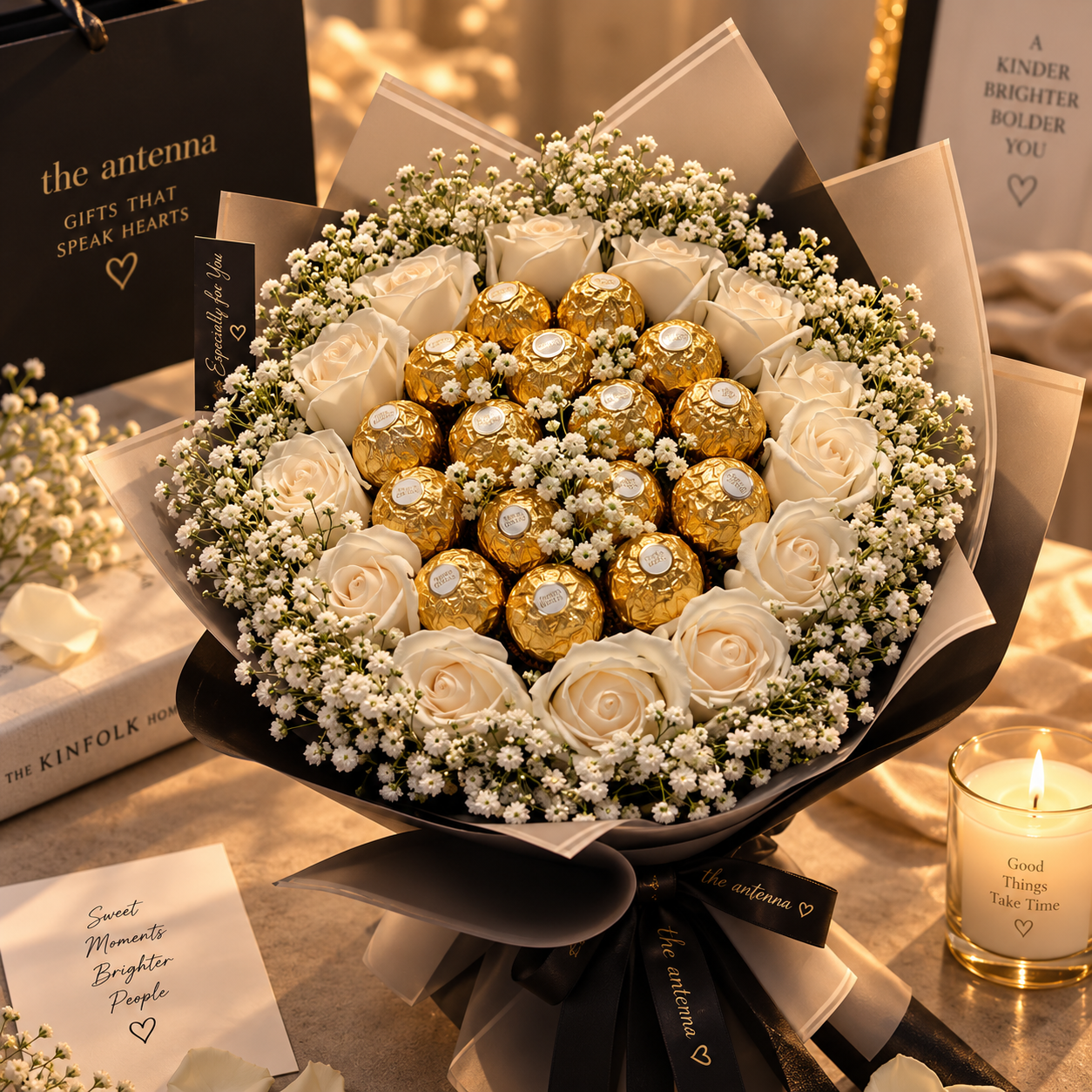 🌹 Golden Luxe Rose & Chocolate Bouquet - view 1