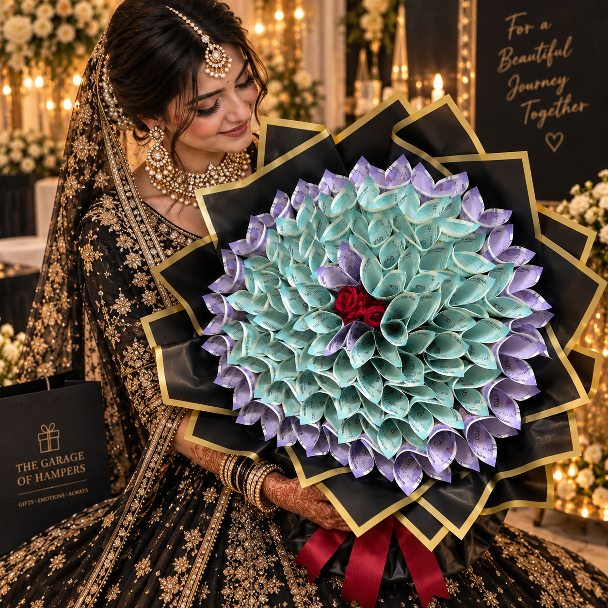 Royal Black & Gold Money Bouquet - view 1