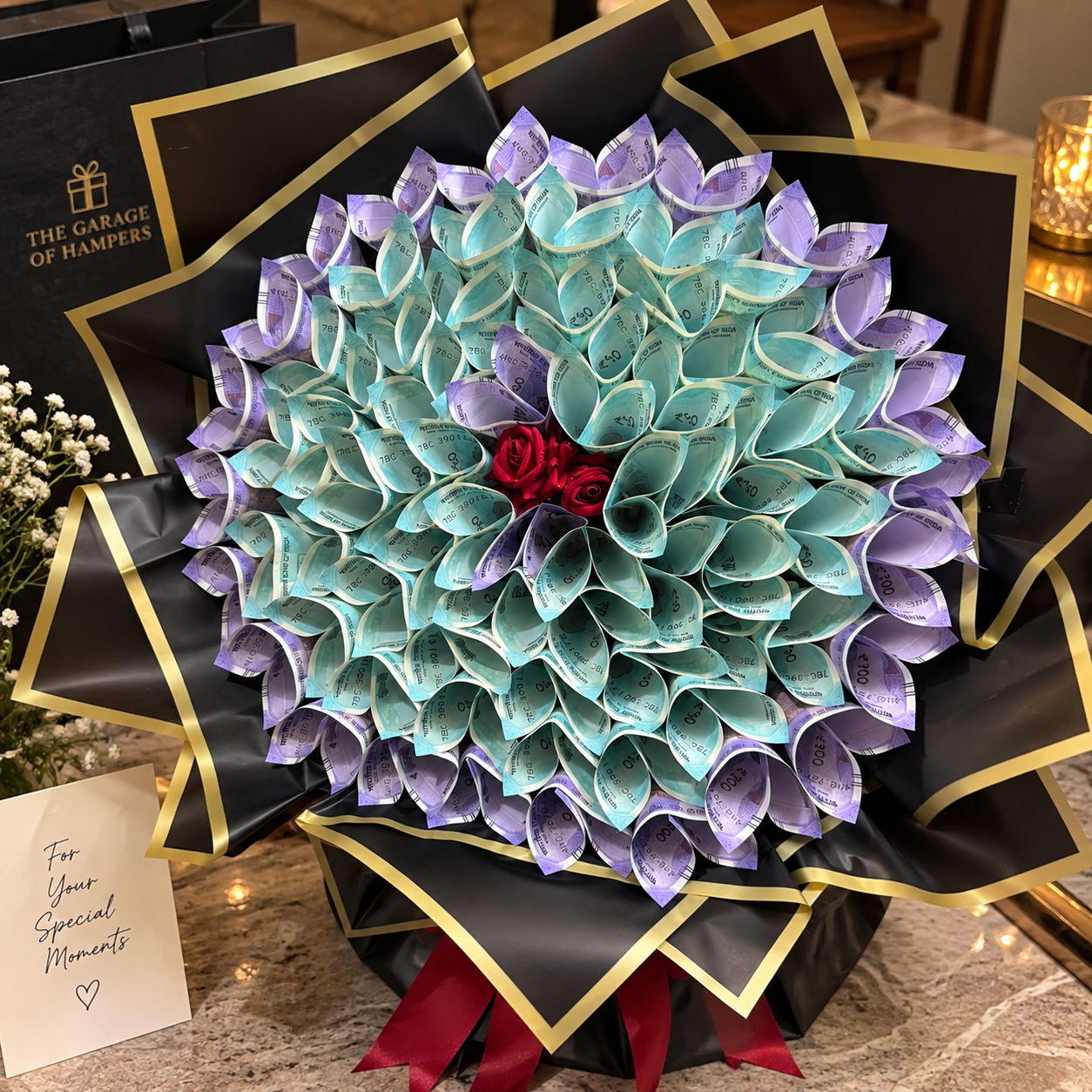 Royal Black & Gold Money Bouquet - view 2