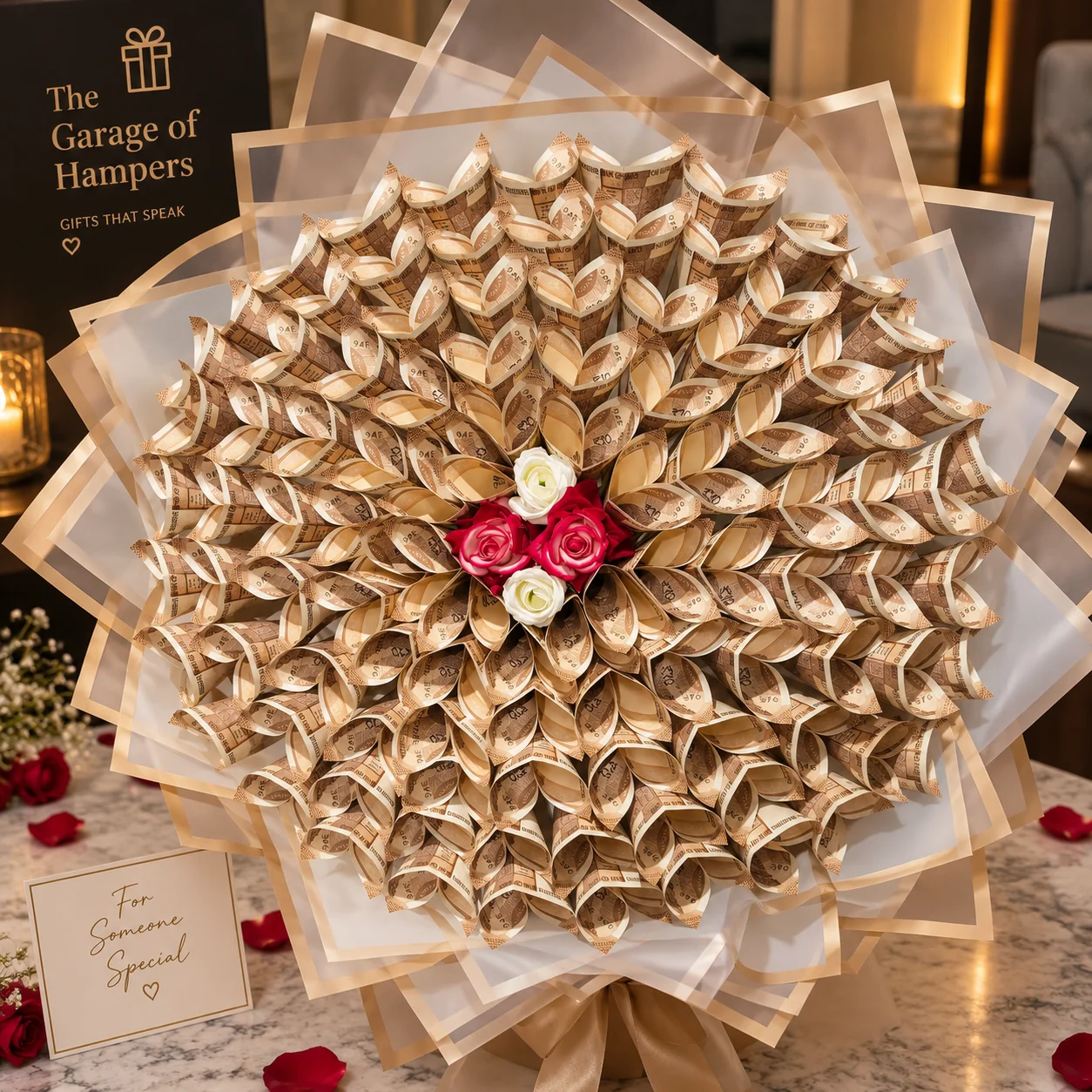 Money Flower Bouquet Rose Centerpiece - view 1