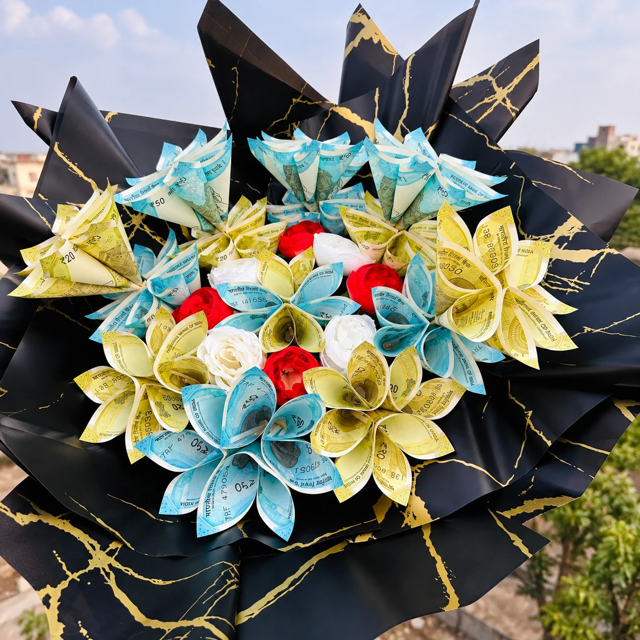 Royal Black & Gold Money Flower Bouquet - view 2